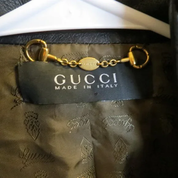 Gucci Leather Women's Biker Bomber Military Jacket Size EU 40